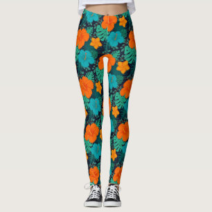 Färgbara exotiska blommor Löv Mönster-43804 Leggings