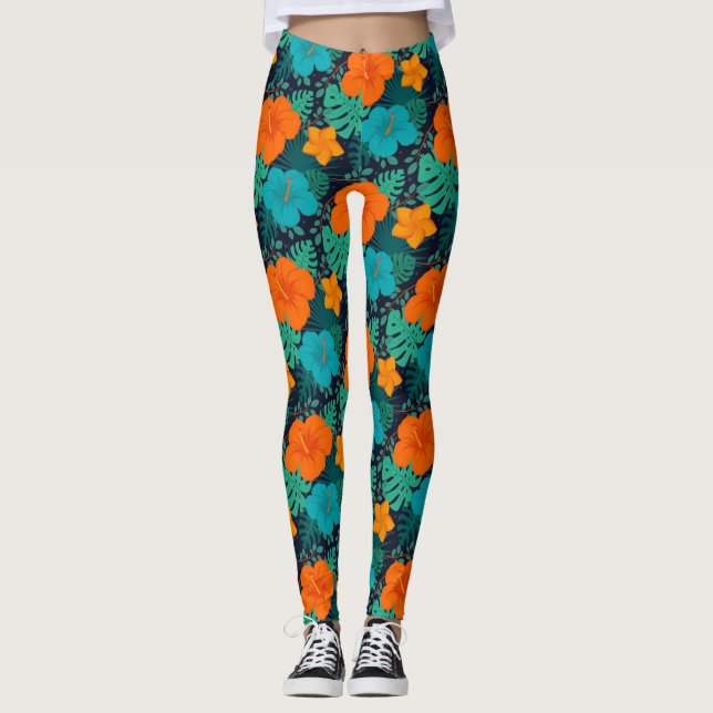 Färgbara exotiska blommor Löv Mönster-43804 Leggings (Framsida)