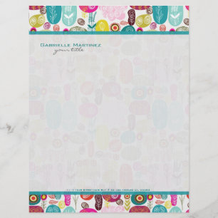 Färgbara Hand plockade Retro Flowers Mönster 2 Brevhuvud