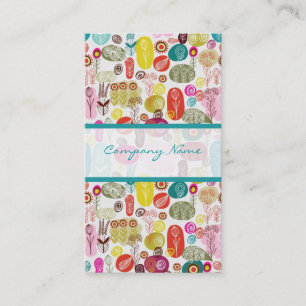 Färgbara Hand plockade Retro Flowers Mönster 3 Visitkort