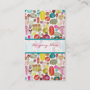 Färgbara Hand plockade Retro Flowers Mönster 3 Visitkort