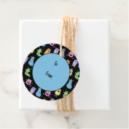 Färgbara jutemonster gåvor etiketter