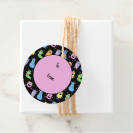 Färgbara jutemonster gåvor etiketter