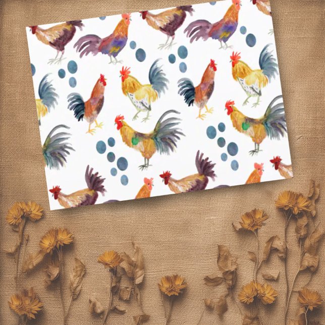 Färgbara kycklingar och ägg Vattenfärg Mönster Vykort (Cute watercolor chickens and eggs postcard - add your own text to customize!)