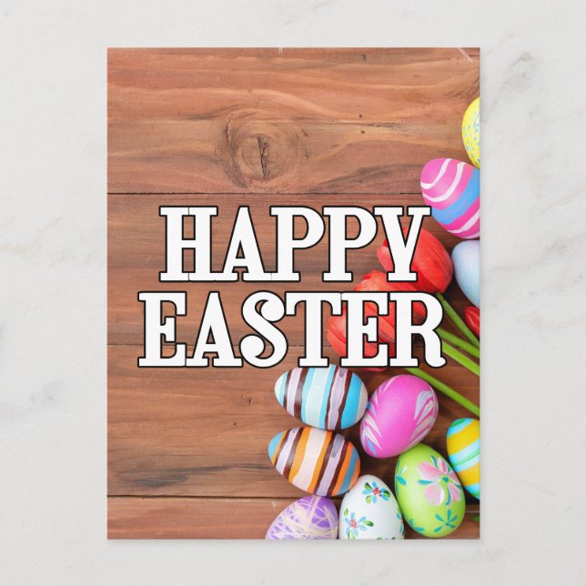 Färgbara Påskägg och tulpanblommor Vykort (Framsida)