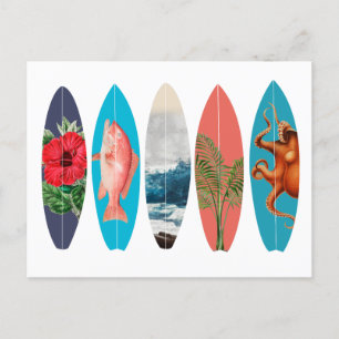 Färgbara Retro-surfboard Helg Vykort