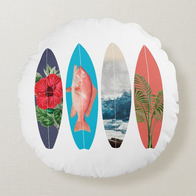 Färgbara Retro-surfboard Rund Kudde (Framsidan)
