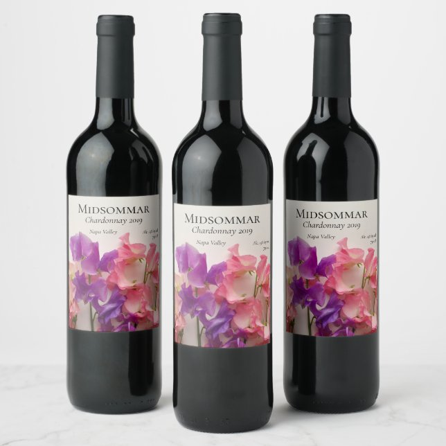 Färgbara söta ärter vinflaska etikett (Flaskor)