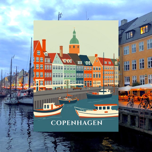 Färgbåtar i Nyhavn Köpenhamn Danmark Vykort (Colorful Boats in Nyhavn Copenhagen Denmark Postcard)