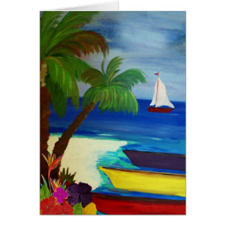 Färgbåtar som dockas vid kustens nautiska konst hälsningskort