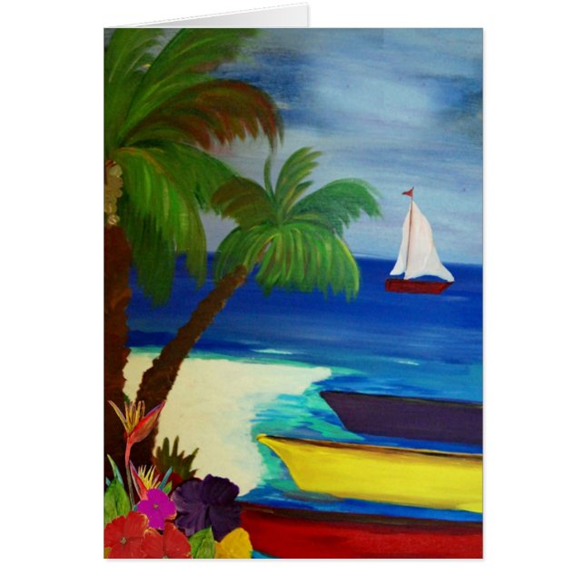 Färgbåtar som dockas vid kustens nautiska konst hälsningskort (Framsidan)