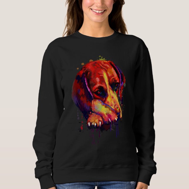 Färgbeagle Hund Puppy-målning för beagle Hand ploc T Shirt (Framsida)