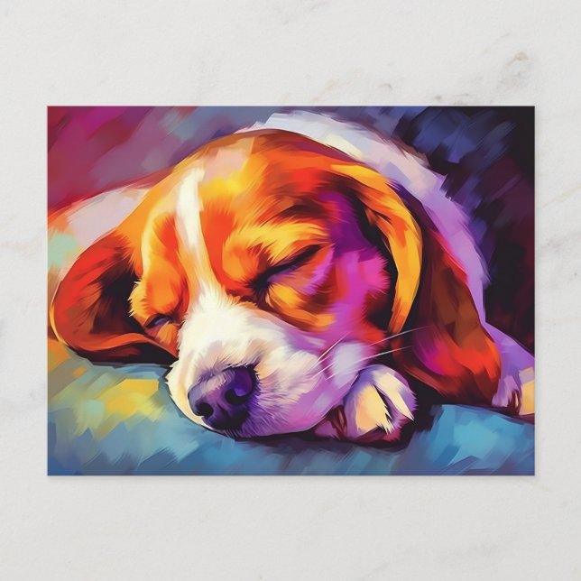 Färgbeagle Puppy sover Vykort (Framsida)