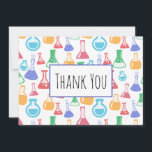 Färgbeakers och Flasks Science Mönster Tack Kort<br><div class="desc">Tack för ditt kort med en roligt och färglöst mönster. Forskare vibe med bakers och flaskor av olika format och storlek i starkt lycklig färg.</div>