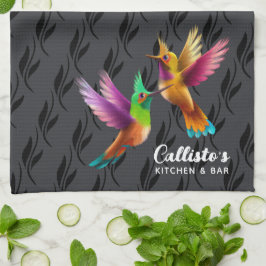 Färgbebyggda Hummingbird under flygning Kökshandduk