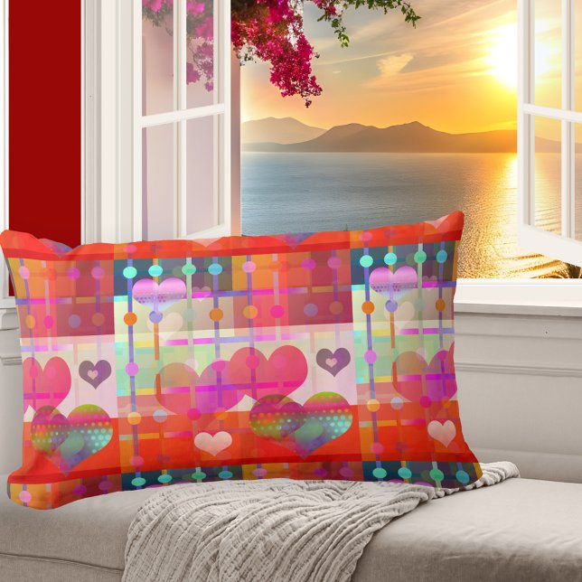 Färgbehör Mönster Pillow Lumbarkudde (Pillow featuring a modern design with festive hearts in bright colors)