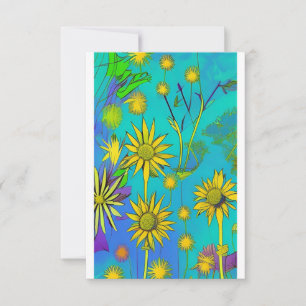 Färgbeklädnad av gult gör blommor i grönt tack kort