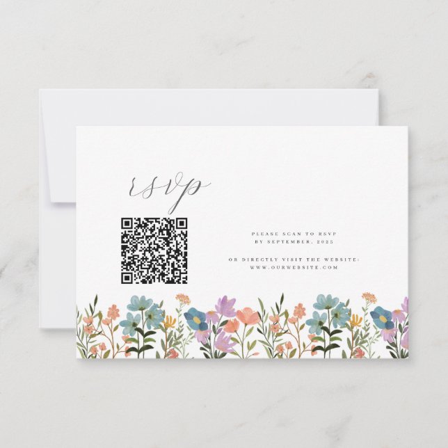 Färgbeklädnad vattenfärg Wildblomma QR bröllop OSA Kort (Framsida)