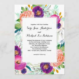 Färgbeklädnad, vattenfärgad Blommigt Bröllop Inbjudningar
