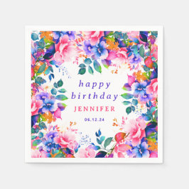 Färgbeklädnad, vattenfärgad Blommigt Grattis på fö Pappersservett