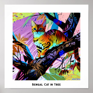 Färgbelagd Abstrakt Pap Art Bengal Cat i Träd Poster
