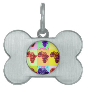 Färgbelagd Afrika Karta Pop Mönster Art Design Namnbricka Husdjur