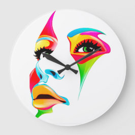 Färgbelagd ansikte-rund (stor) väggklocka