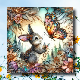 Färgbelagd Blommigt Glasbunny Påsk Julkort