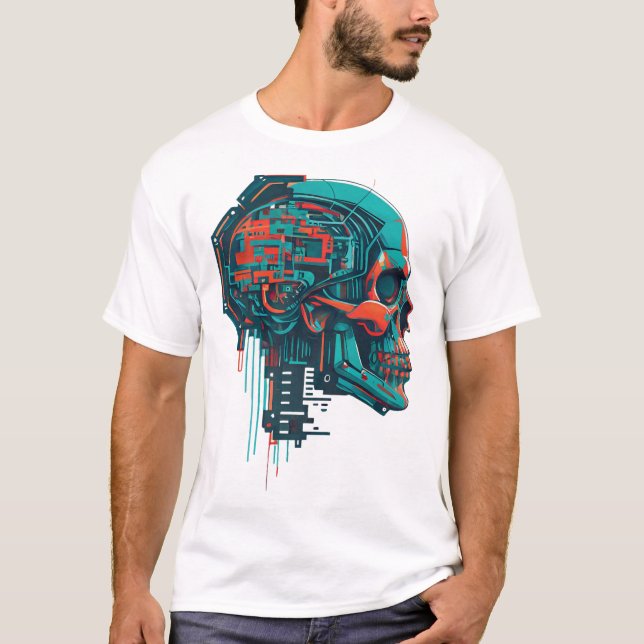 Färgbelagd cyberpunkskalle Classic T-Shirt (Framsida)