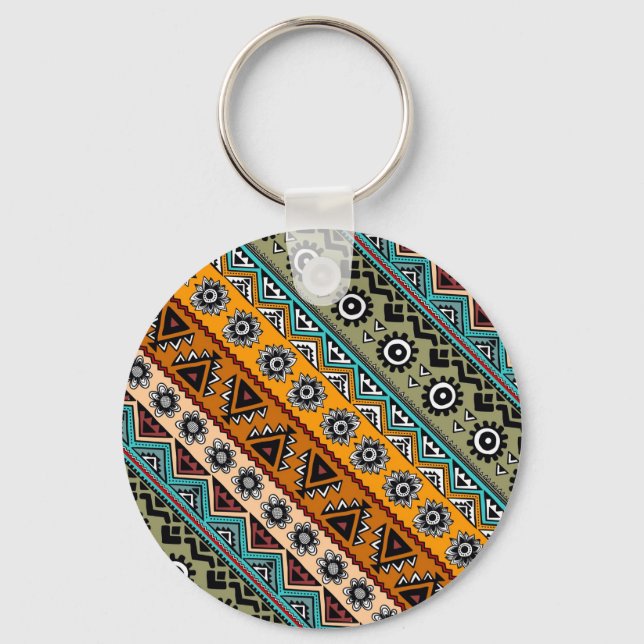 Färgbelagd etnisk aztec mönster-dekorativ dekorati nyckelring (Framsida)