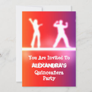 Färgbelagd funky neondansare Quinceañera party Inbjudningar