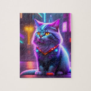 Färgbelagd Futuristiska Cyber Cat Pussel