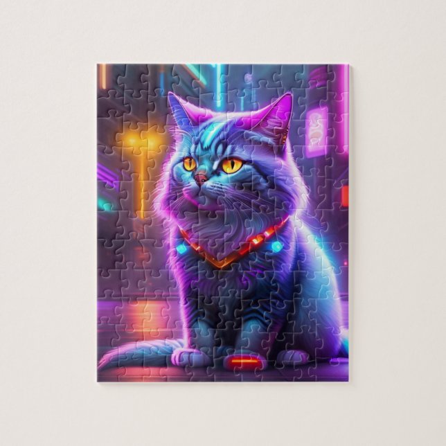 Färgbelagd Futuristiska Cyber Cat Pussel (Vertikal)