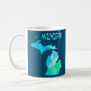 Färgbelagd isolerad Michigan karta i vattenfärg Kaffemugg