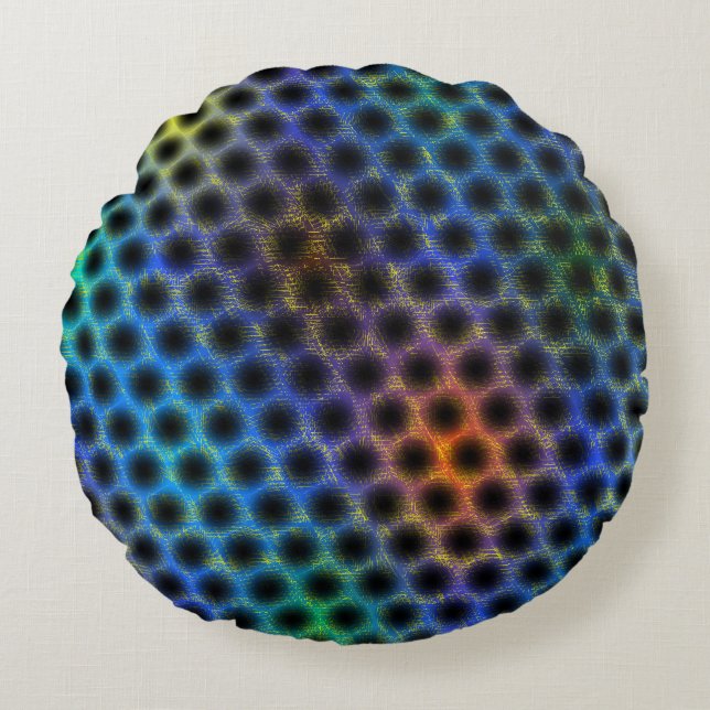 Färgbelagd med svart polka dots. rund kudde (Framsidan)