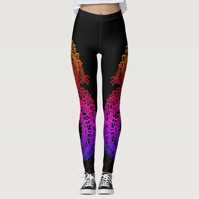 Färgbelagd pangolin på svart bensin leggings (Framsida)