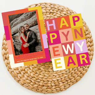 Färgbelagd Roligt Typografi Gott nytt år 2025-Tren Julkort