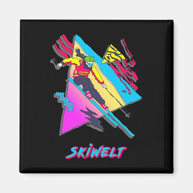 Färgbelagd Skiwelt Äventyr Design Ski Skier Skiing Magnet (Framsidan)
