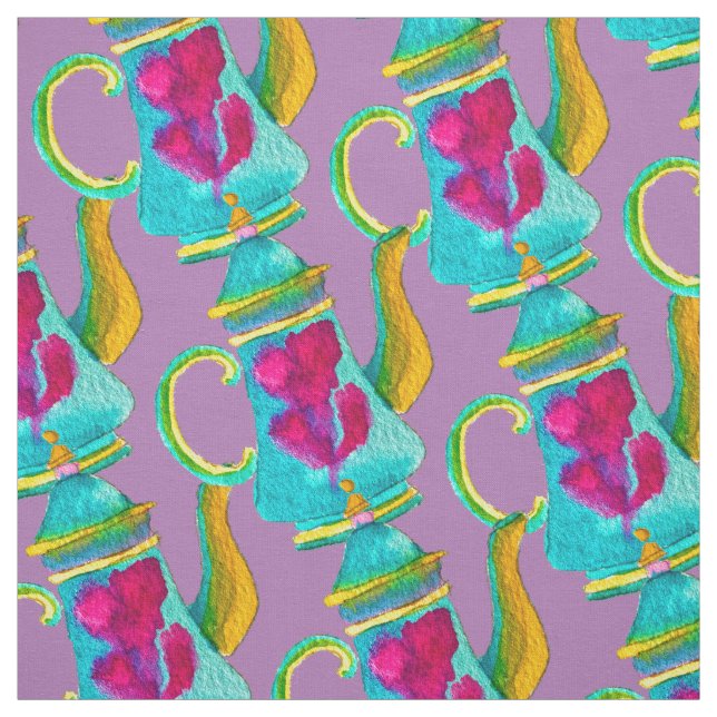 Färgbelagd turkisk tekanna, vattenfärg tyg (Provkarta)