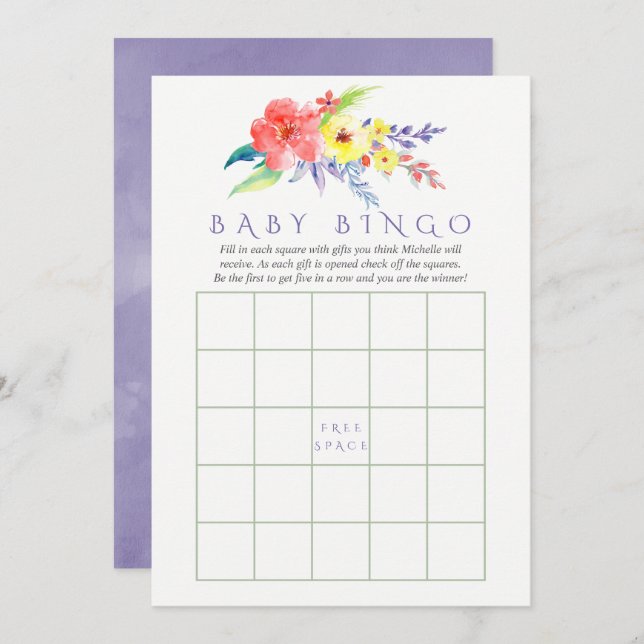 Färgbeläggning av Blommigt för vattenfärg Babykläd Inbjudningar (Fram/baksida)