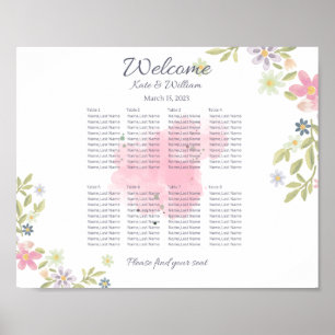 Färgbeläggning av blommigten Bröllop 8 bord Poster