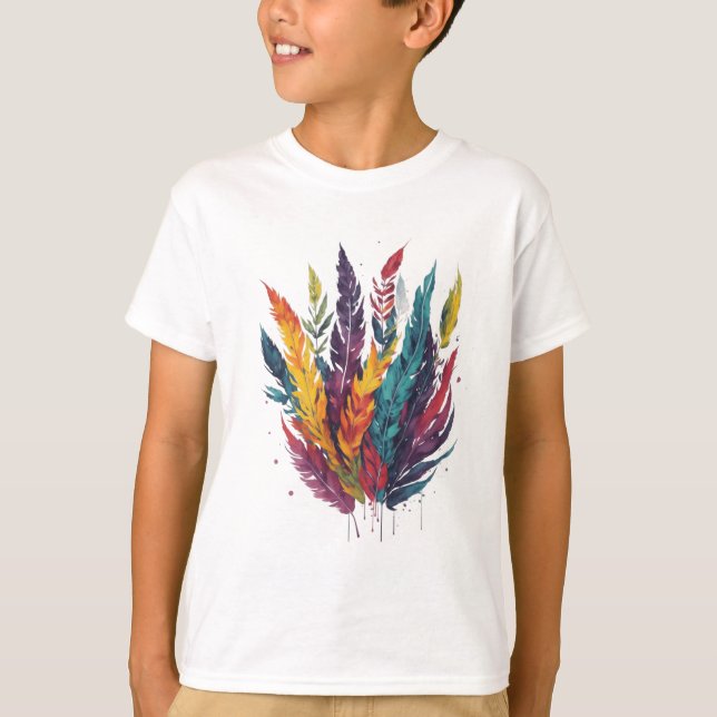 Färgbeläggning av fjädrar Vattenfärg T Shirt (Framsida)