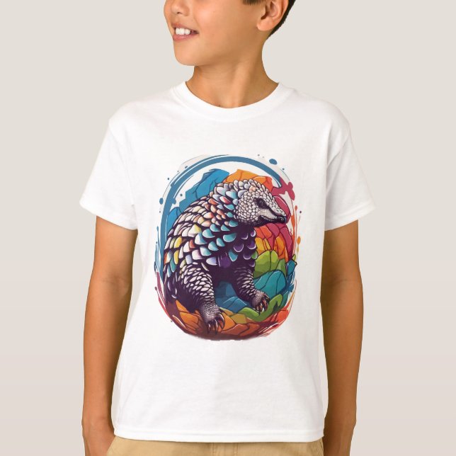 Färgbeläggning av pangolin, vattenfärg t shirt (Framsida)