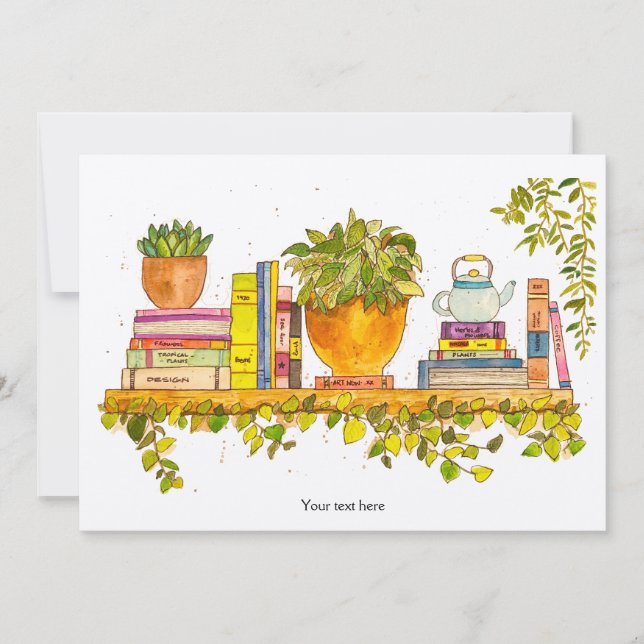 Färgbeläggning av vattenfärg Bookshelf Inbjudningar (Framsida)