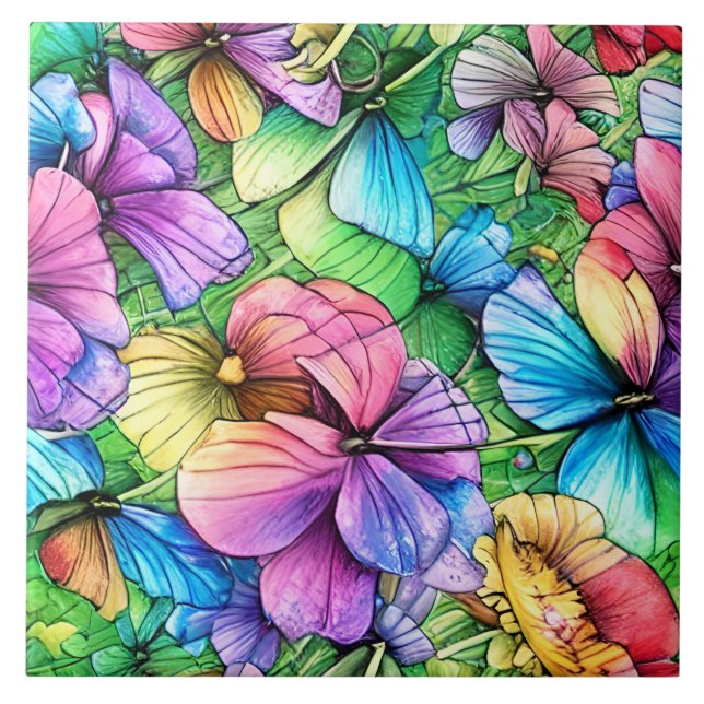 Färgbeläggning av vattenfärg Garden Kakelplatta (Framsidan)