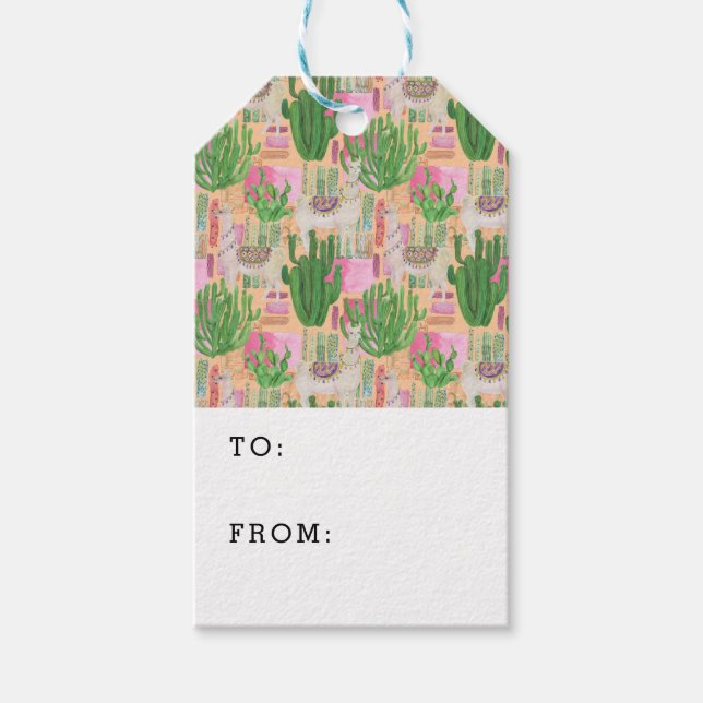 Färgbeläggning av vattenfärg Llama Mönster Presentetikett (Framsidan)