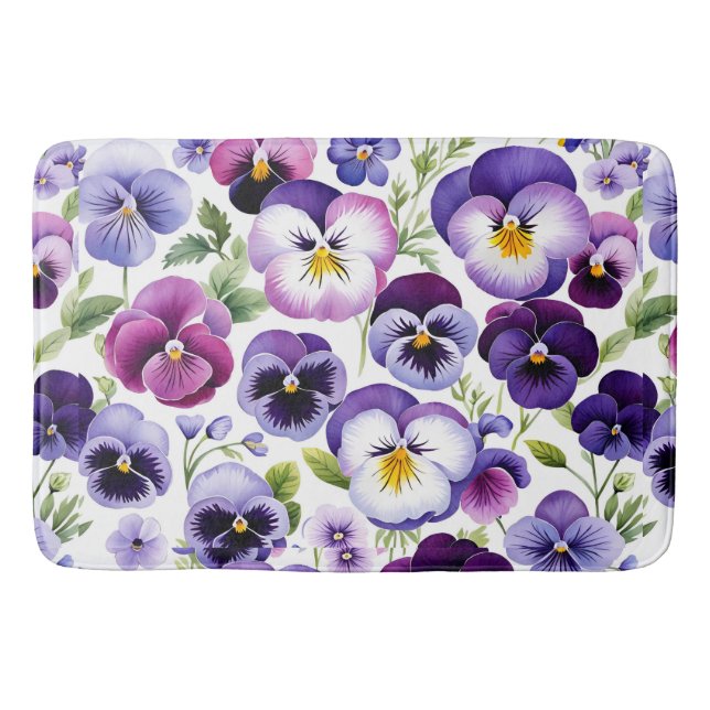 Färgbeläggning av vattenfärg Pansy Flowers Vit bak Badrumsmatta (Framsidan)