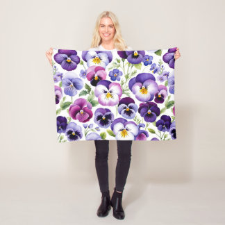 Färgbeläggning av vattenfärg Pansy Flowers Vit bak Fleecefilt