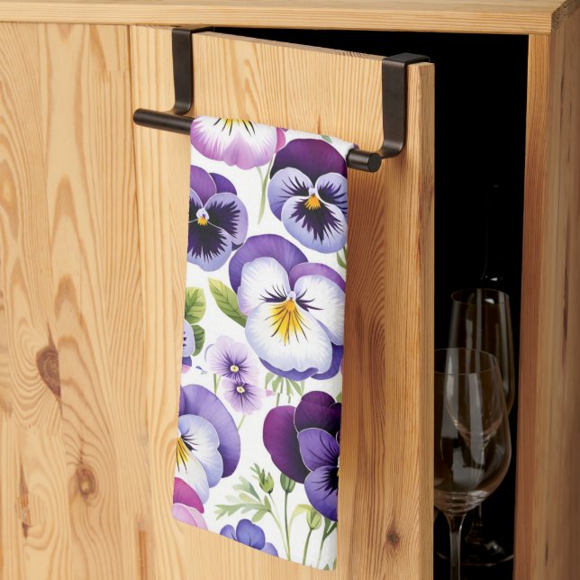 Färgbeläggning av vattenfärg Pansy Flowers Vit bak Kökshandduk (Thirds Fold)