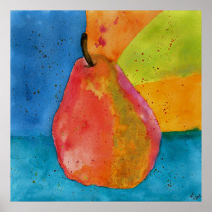 Färgbeläggning av vattenfärg Pear Illustration Pos Poster